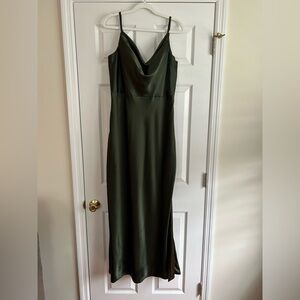 Revelry Satin Cowl Neck Slip Dress - Olive Green